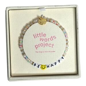 little words project Be Happy Beaded Friendship Bracelet Plated Brass Charm